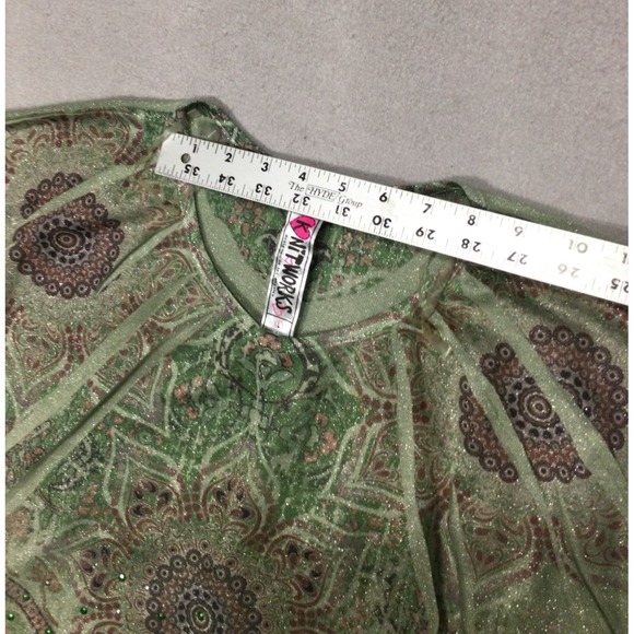 Girls kids Knitworks Poncho Top Green Paisley/Floral dolman-sleeve sz Large - Picture 4 of 10